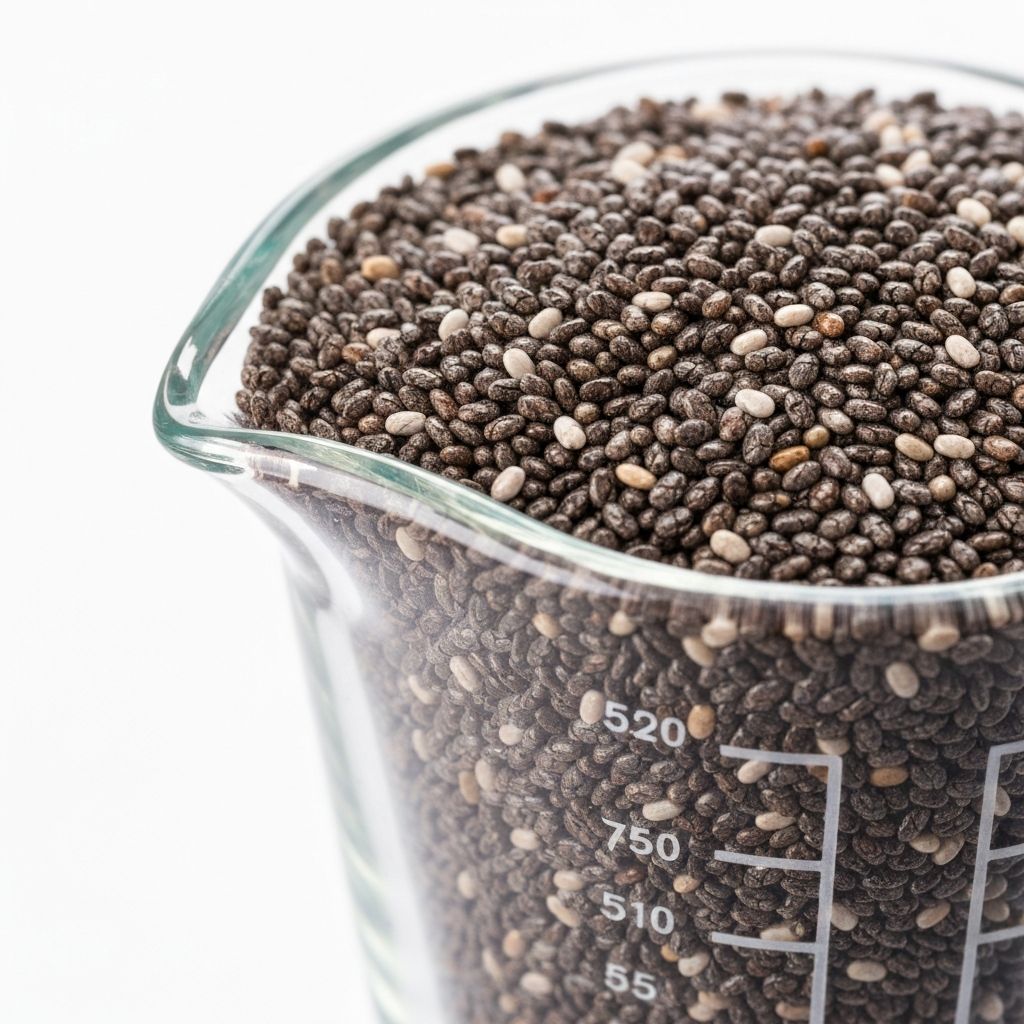 Chia seeds in measuring bowl