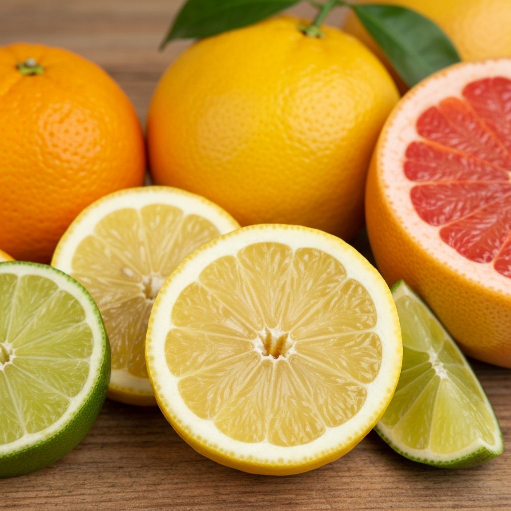 Fresh lemon slices with citrus fruits